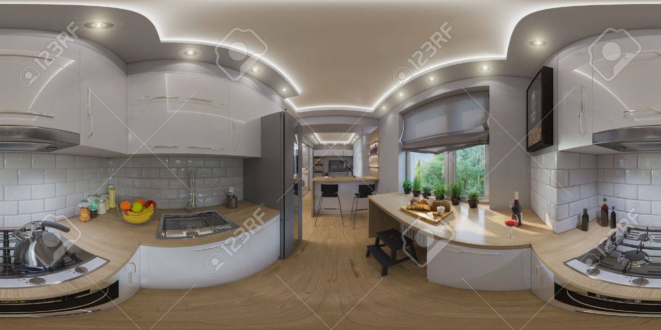 Illustrazione 3d 360 gradi sferici, panorama senza soluzione di ... Salotto design