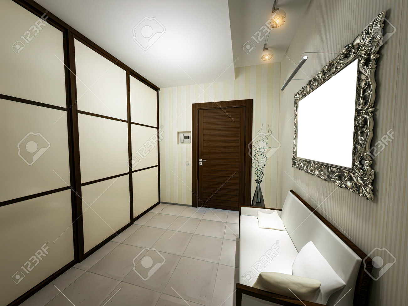 3d illustration of the interior design of an apartment hall in a modern classic style. Render hall for presentation - 169371826 3d illustration of the interior design of an apartment hall in a modern classic style. Render hall for presentation - 169371826