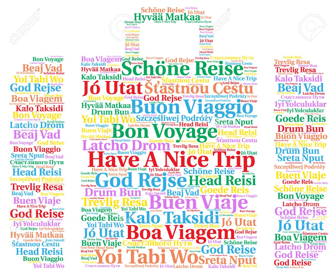 have a nice trip word cloud in different languages stock photo trip word