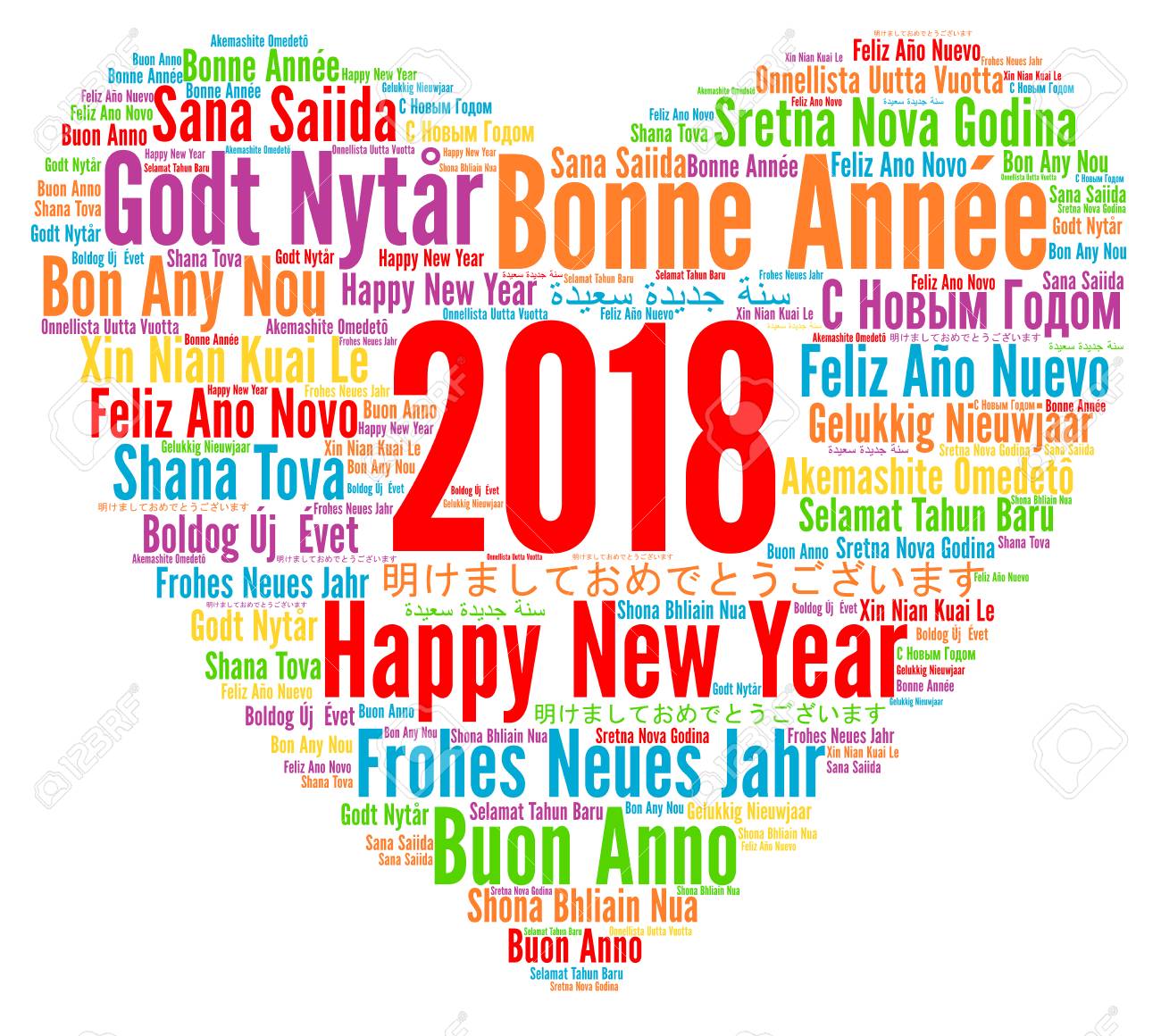 Happy New Year 2018 In Different Languages Stock Photo, Picture And Happy New Year 2018 In Different Languages Stock Photo, Picture And