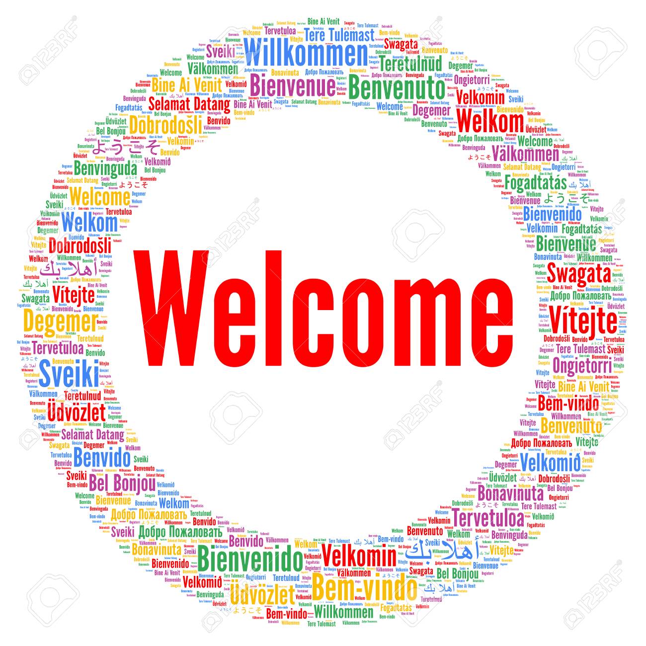 Welcome Word Cloud In Different Languages Stock Photo, Picture and Royalty  Free Image. Image 100725235., image size:1300x1300