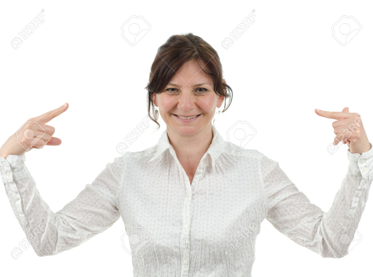 woman is pointing at herself stock photo picture and royalty free