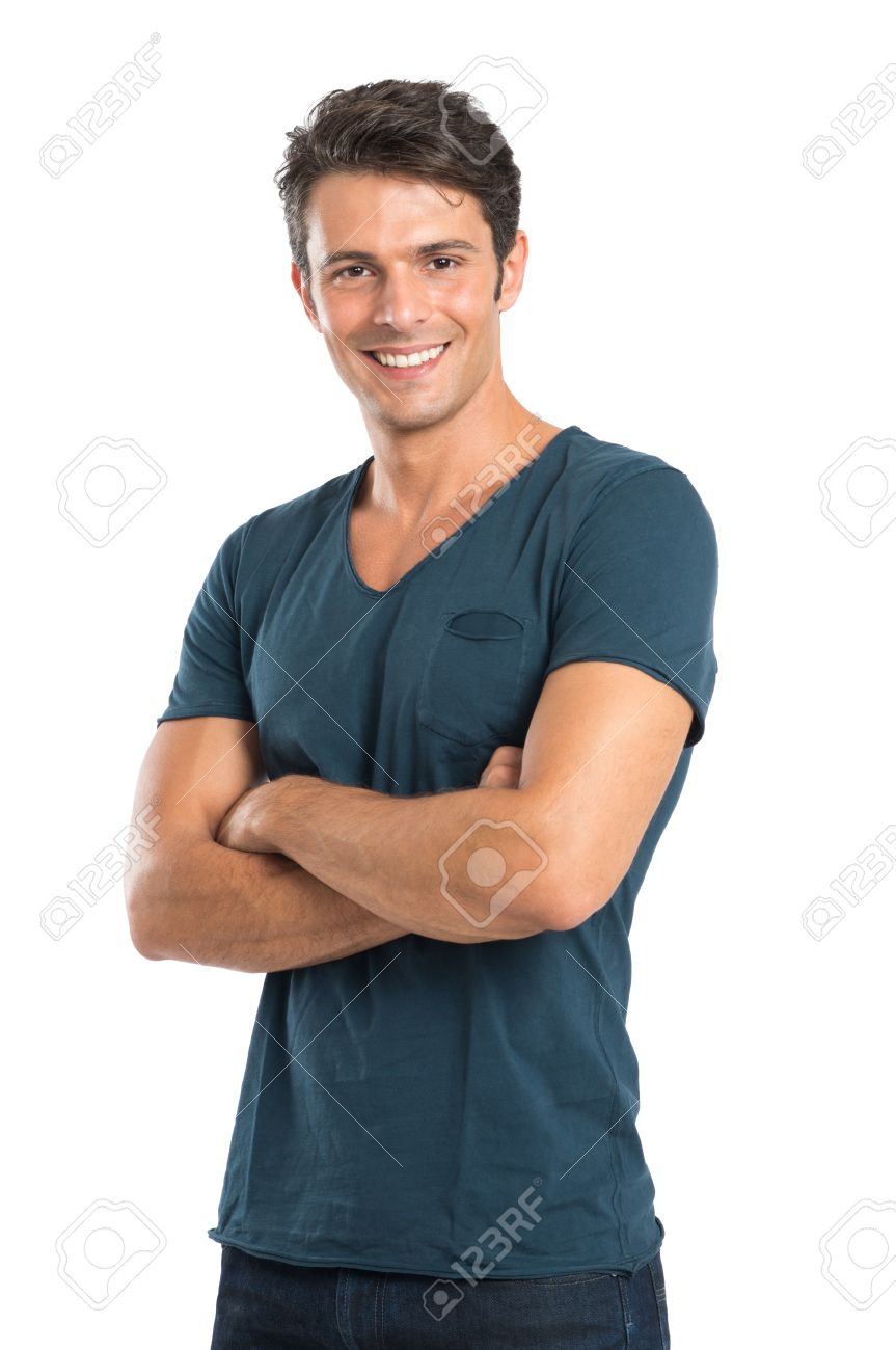 Happy Young Man With Arm Crossed Isolated Over White Background Stock  Photo, Picture and Royalty Free Image. Image 22583718.