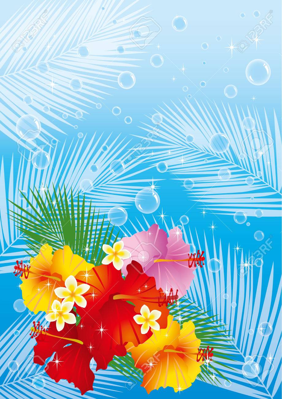 ハイビスカスとさわやかな海 のイラスト素材 ベクタ Image