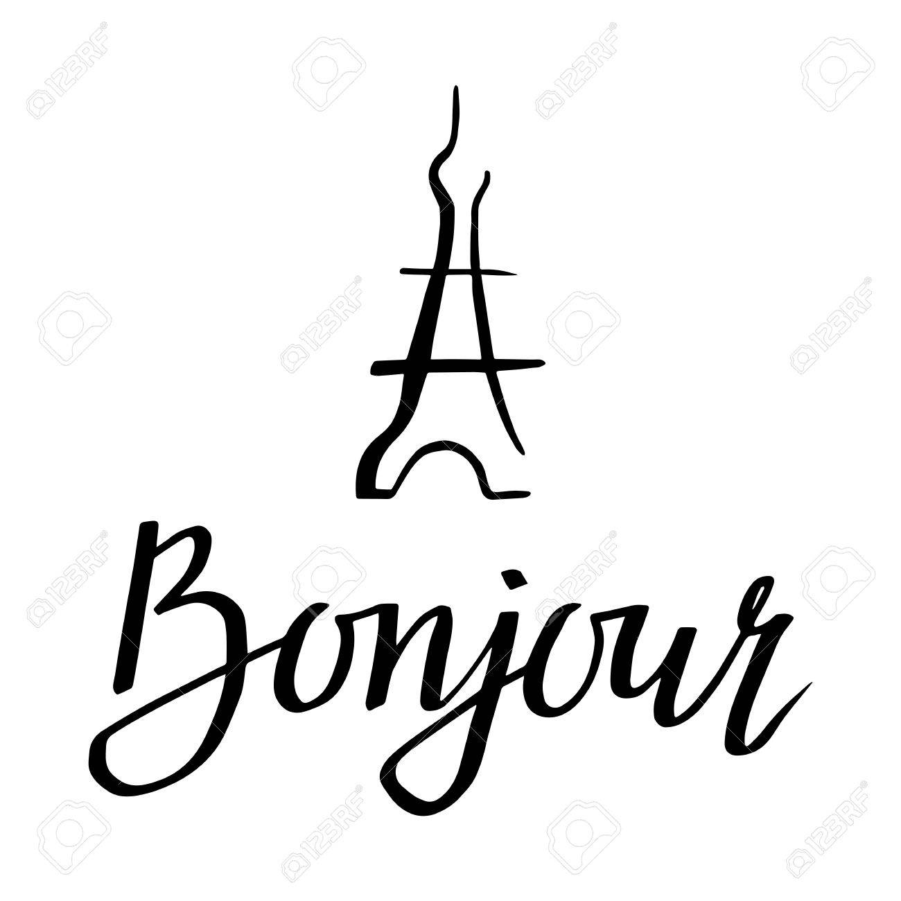 Bonjour. Illustration With Greeting And Eiffel Tower For Posters, Cards,  T-shirt Print And Web-use. Royalty Free SVG, Cliparts, Vectors, and Stock  Illustration. Image 52731103., image size:1300x1300