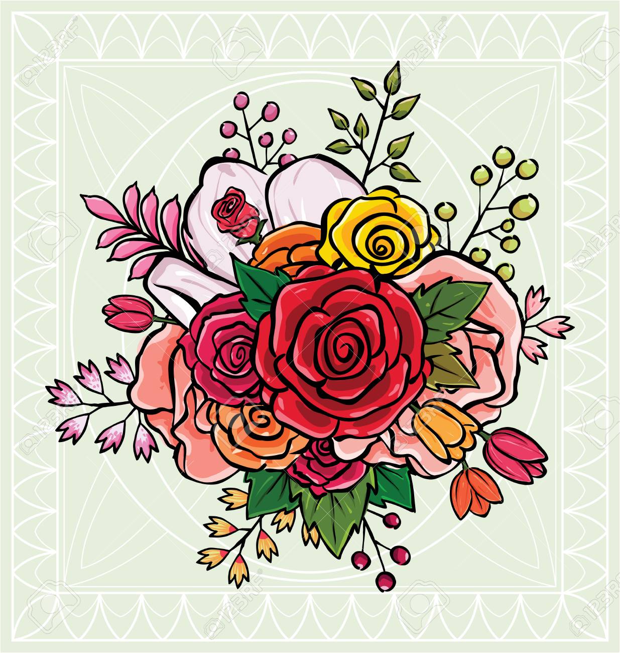 カラフルな花の花束ベクトル図では クラシックでロマンチックなデザイン 簡単に分解し 再配置に最適のイラスト素材 ベクタ Image