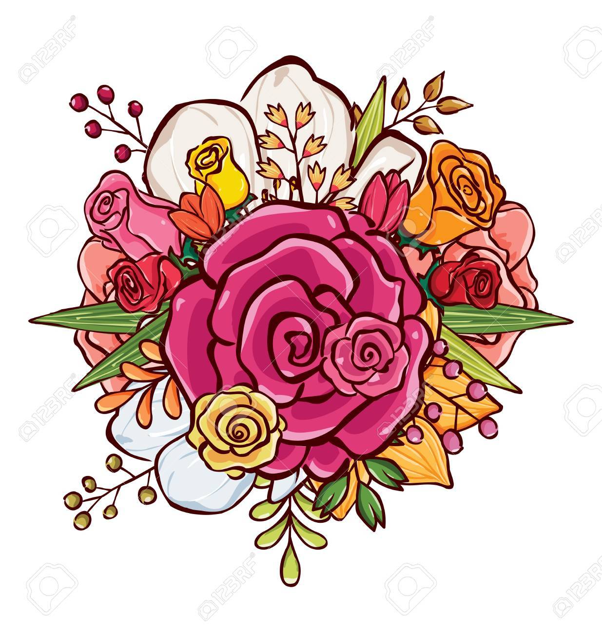 カラフルな花の花束ベクトル図では クラシックでロマンチックなデザイン 簡単に分解し 再配置に最適のイラスト素材 ベクタ Image