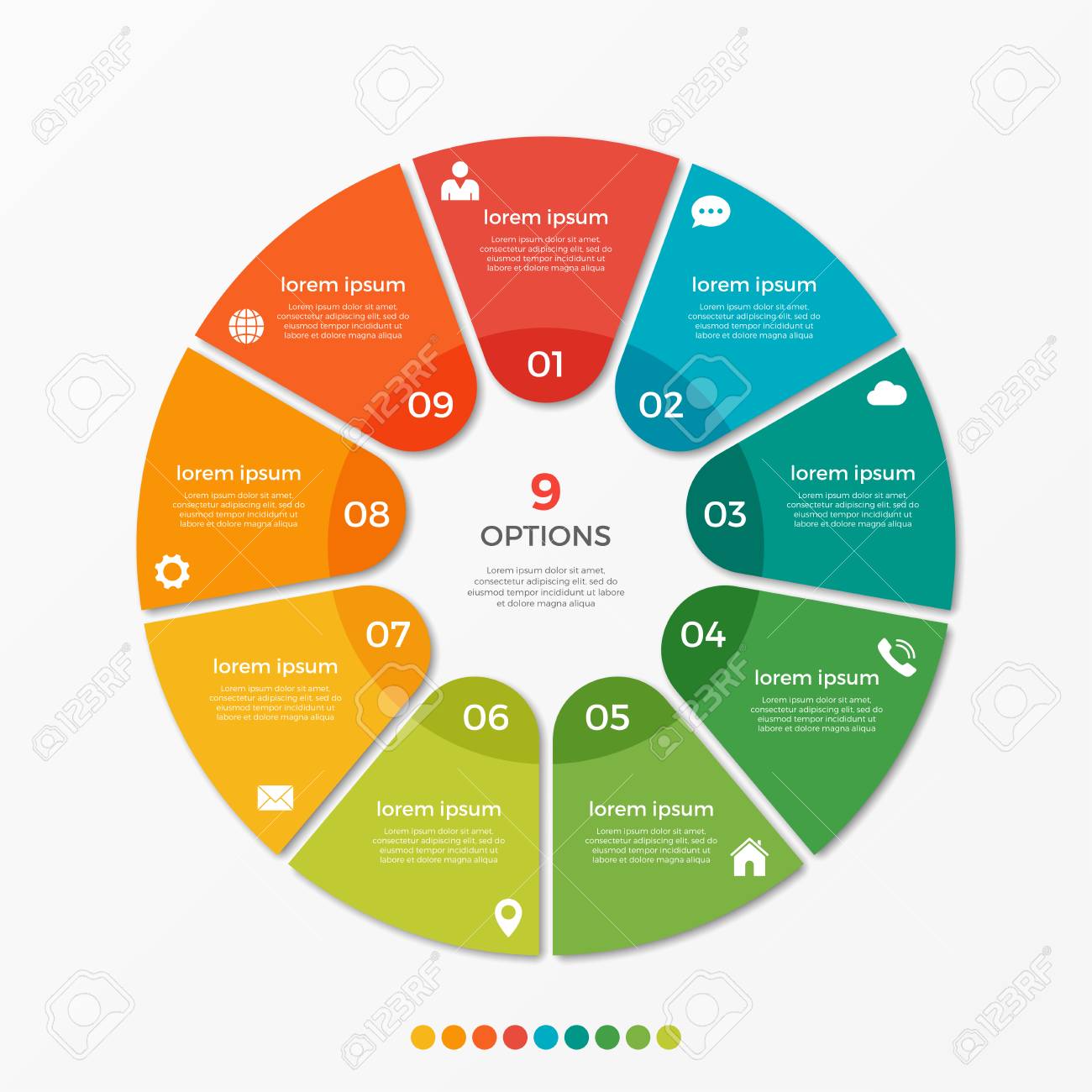 circle chart infographic template with 9 options for presentations annual report infographic template