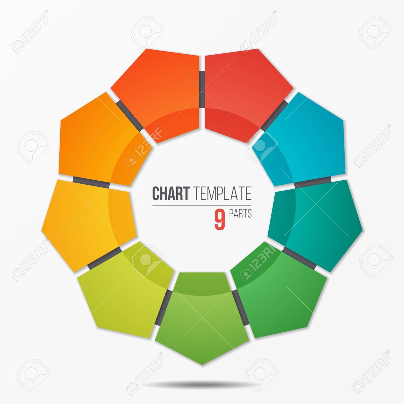 polygonal circle chart infographic template with 9 parts royalty