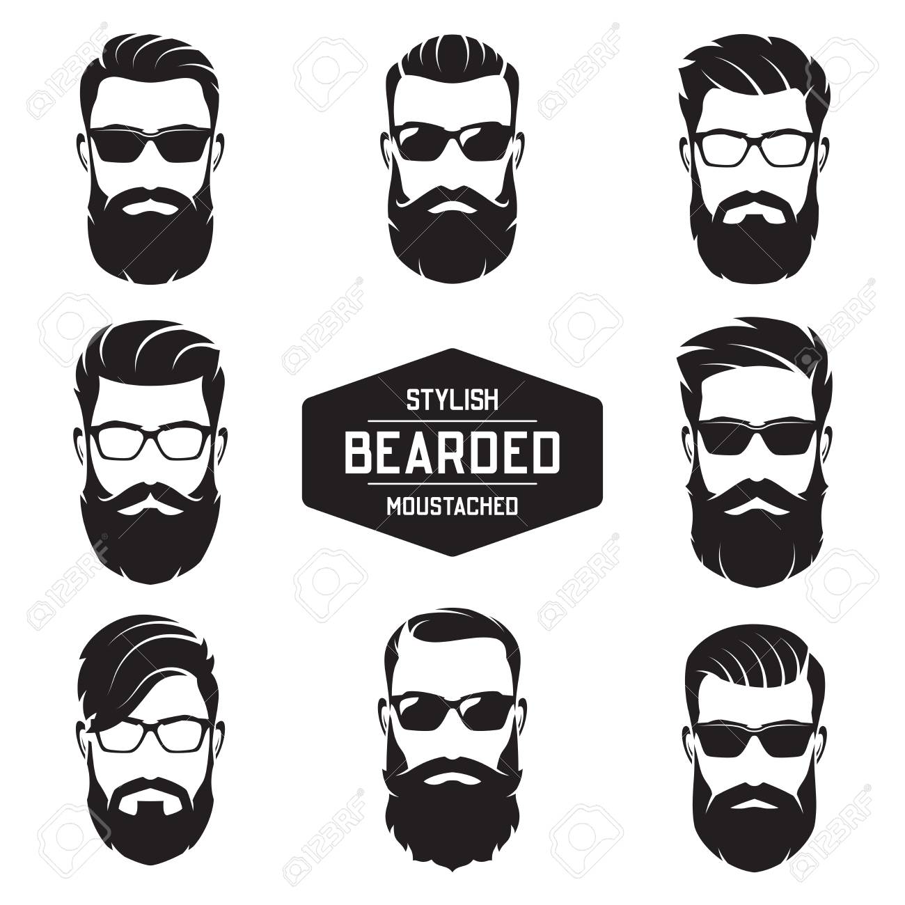 Set of vector various bearded men faces. - 90908328 Set of vector various bearded men faces. - 90908328