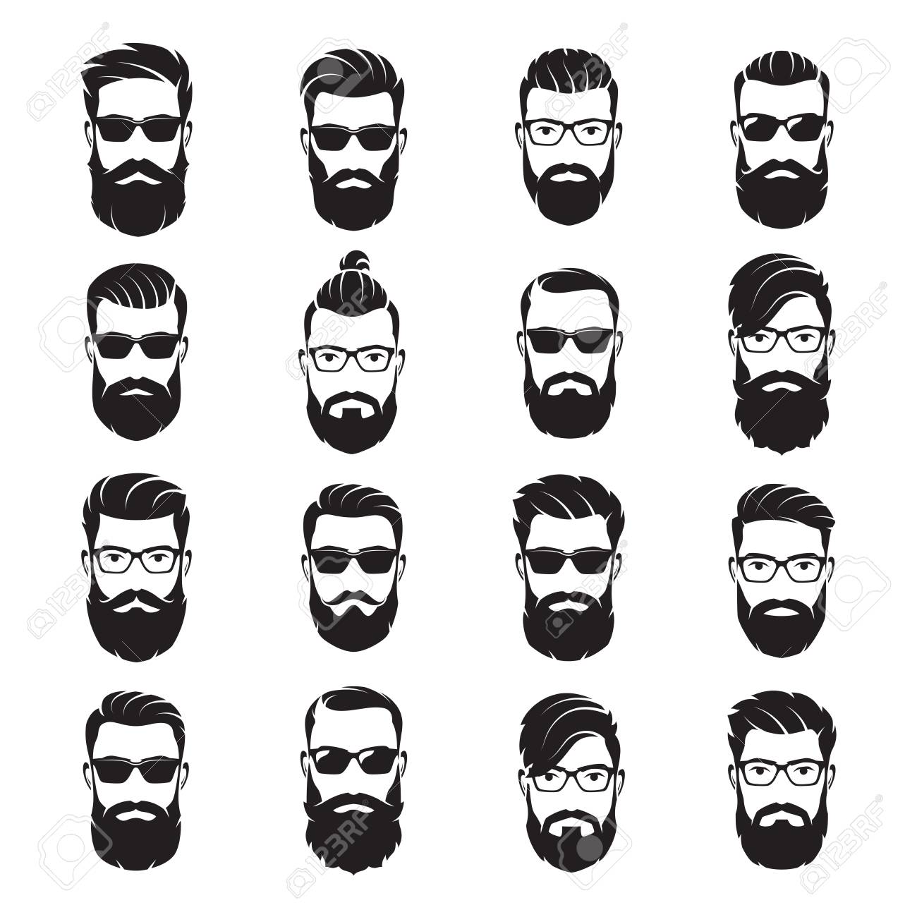 Set of vector bearded men faces hipsters with different haircuts - 96152063 Set of vector bearded men faces hipsters with different haircuts - 96152063