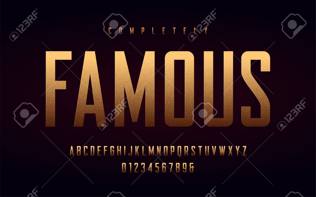 Condensed uppercase letters and numbers, alphabet with effect of the gold foil. Vector illustration. - 124654803 Condensed uppercase letters and numbers, alphabet with effect of the gold foil. Vector illustration. - 124654803