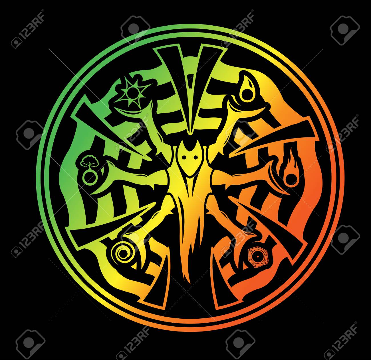 vector art with elemental magic spirit on black background royalty elemental background