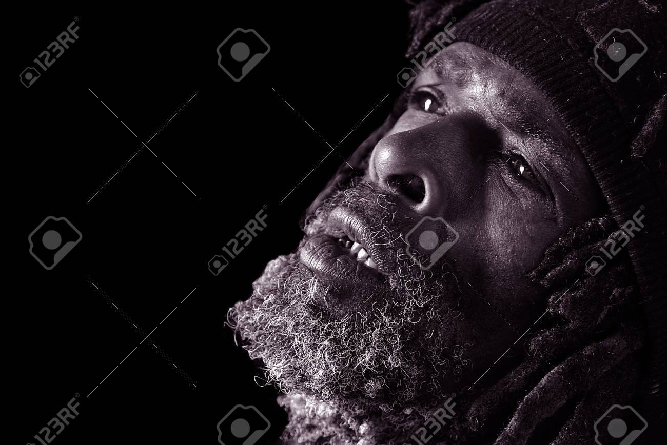 Powerful black and white image of homeless black man stock photo 10948587
