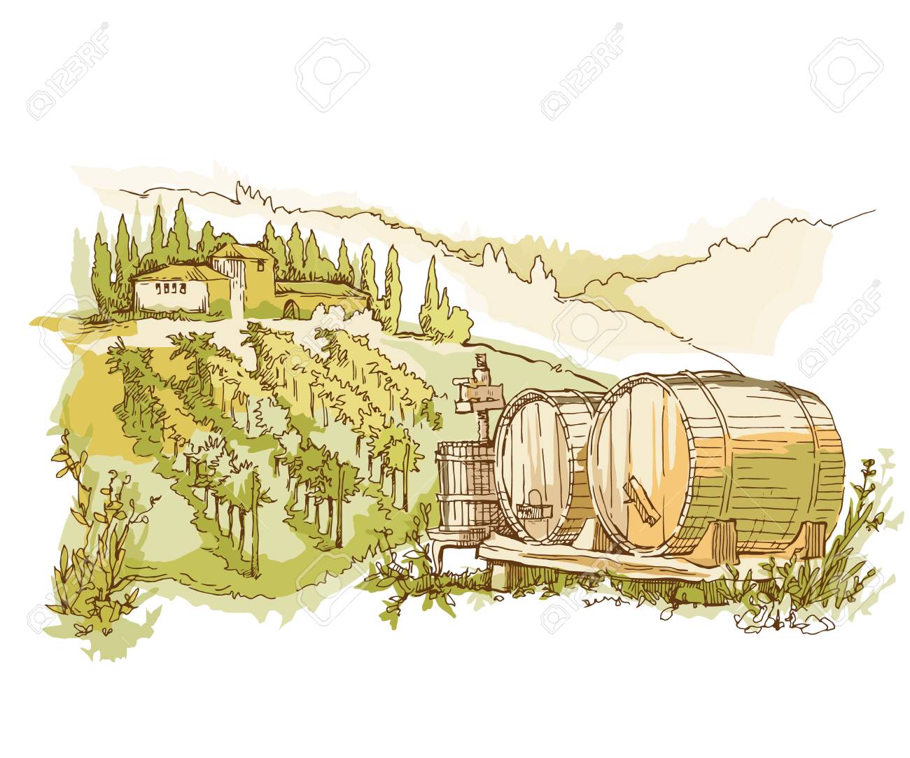 Sketch of old street. Vector illustration made in vintage style. - 45509667 Sketch of old street. Vector illustration made in vintage style. - 45509667