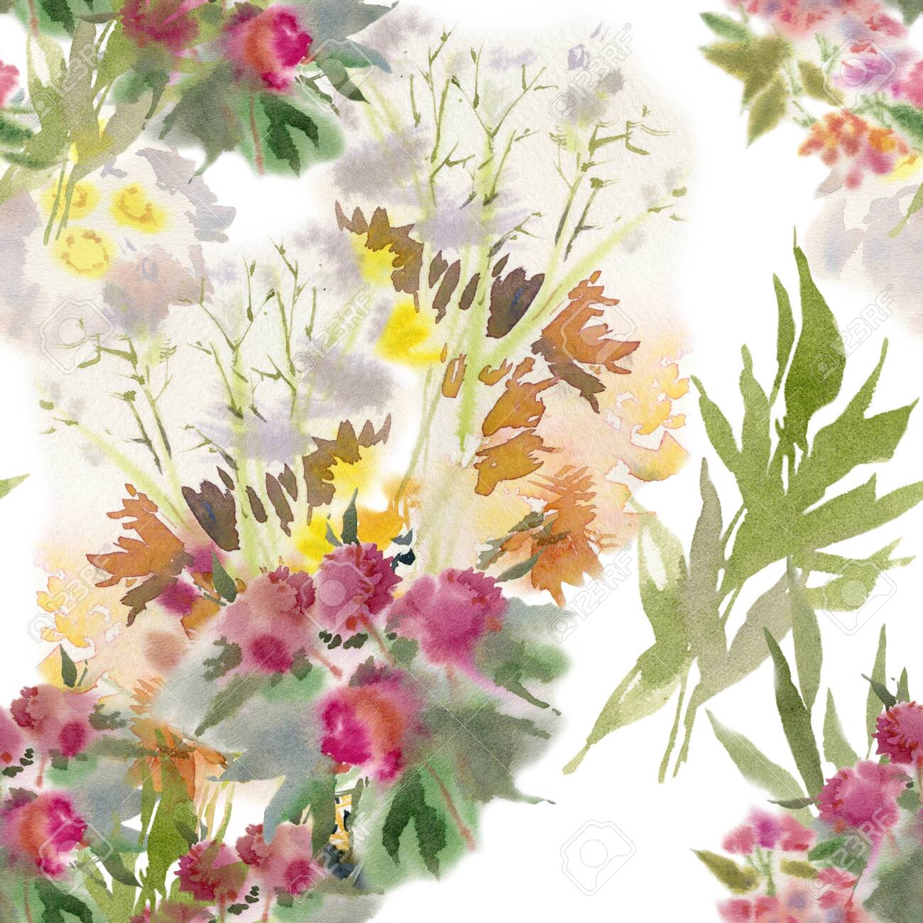 Floral seamless pattern. Hand drawn watercolor field flowers. - 133209640 Floral seamless pattern. Hand drawn watercolor field flowers. - 133209640