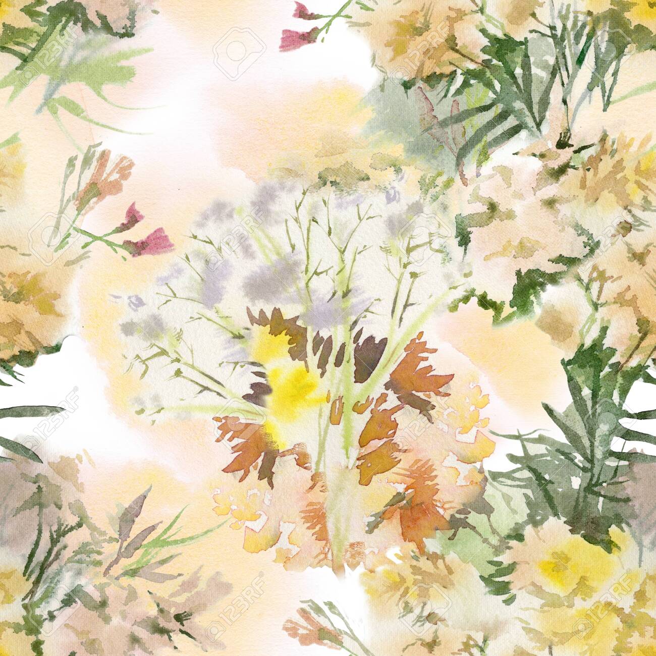 Floral seamless pattern. Hand drawn watercolor field flowers. - 133209646 Floral seamless pattern. Hand drawn watercolor field flowers. - 133209646