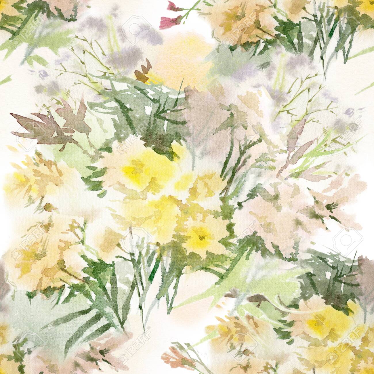 Floral seamless pattern. Hand drawn watercolor field flowers. - 133209647 Floral seamless pattern. Hand drawn watercolor field flowers. - 133209647