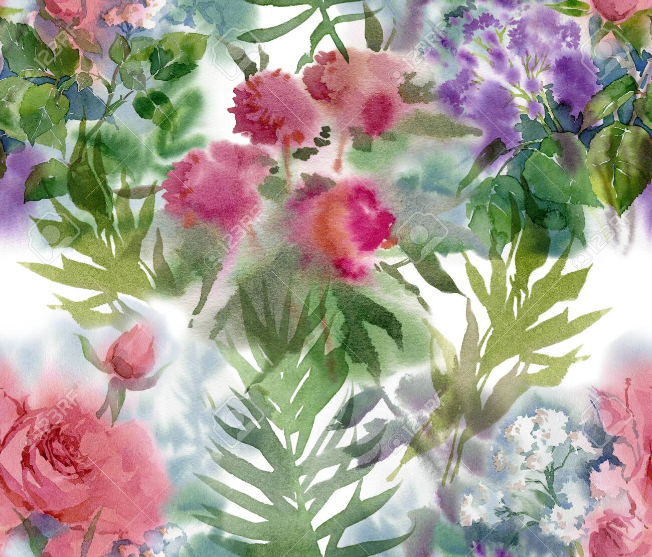 Floral seamless pattern. Hand drawn watercolor field flowers. - 133209654 Floral seamless pattern. Hand drawn watercolor field flowers. - 133209654