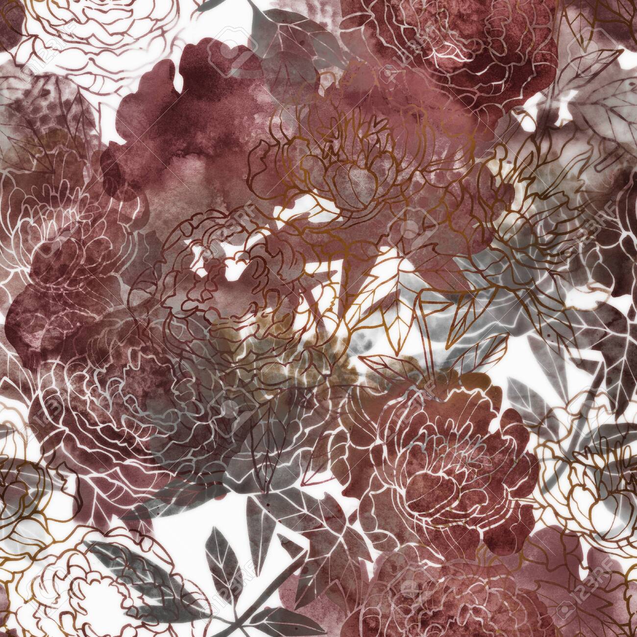 Pink and Red flower raster pattern. Hand drawn illustration on white or black background. - 132391958 Pink and Red flower raster pattern. Hand drawn illustration on white or black background. - 132391958