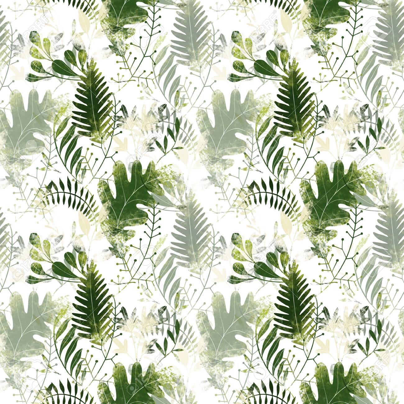Green plants pattern. Leaves, brunshes and plants. Fullsize raster artwork - 132391880 Green plants pattern. Leaves, brunshes and plants. Fullsize raster artwork - 132391880