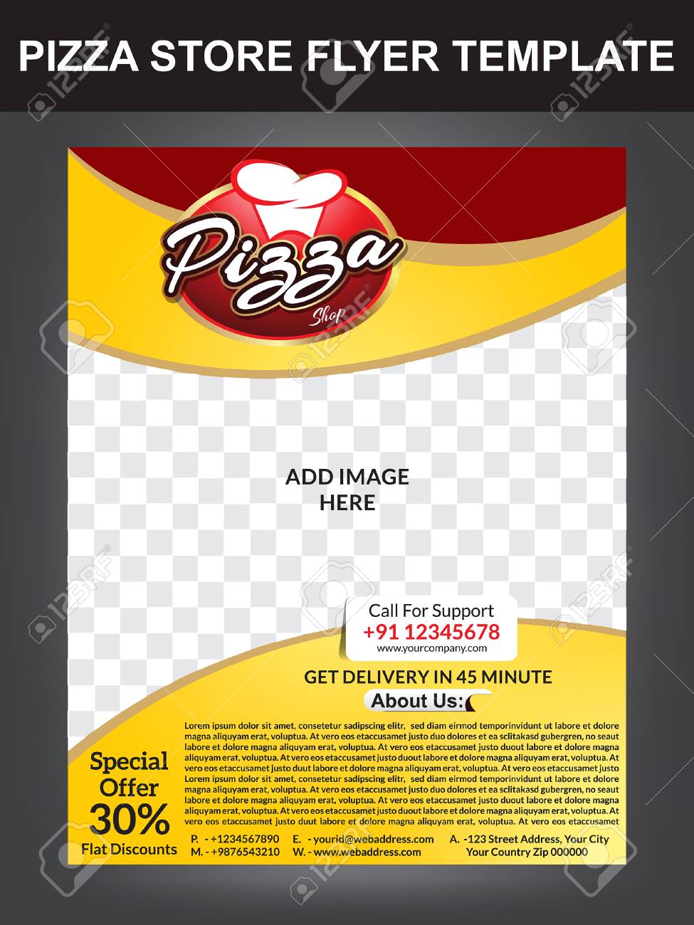 pizza store flyer template design vector illustration royalty free