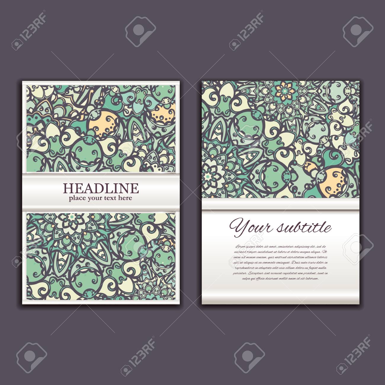 Business Cards Big Set Vector Vintage Design Floral Mandala