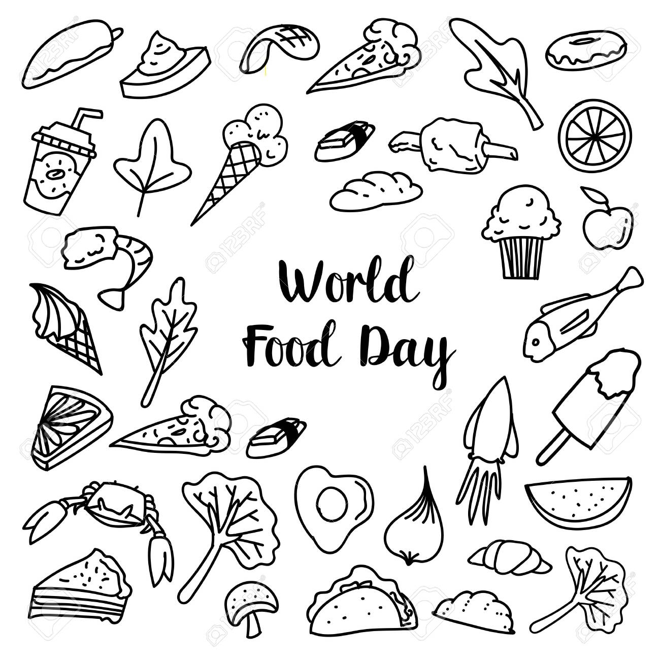 World Food Day Drawing Sketch Fruits Meats And Vegetables Elements Royalty Free Cliparts Vectors And Stock Illustration Image 117798180