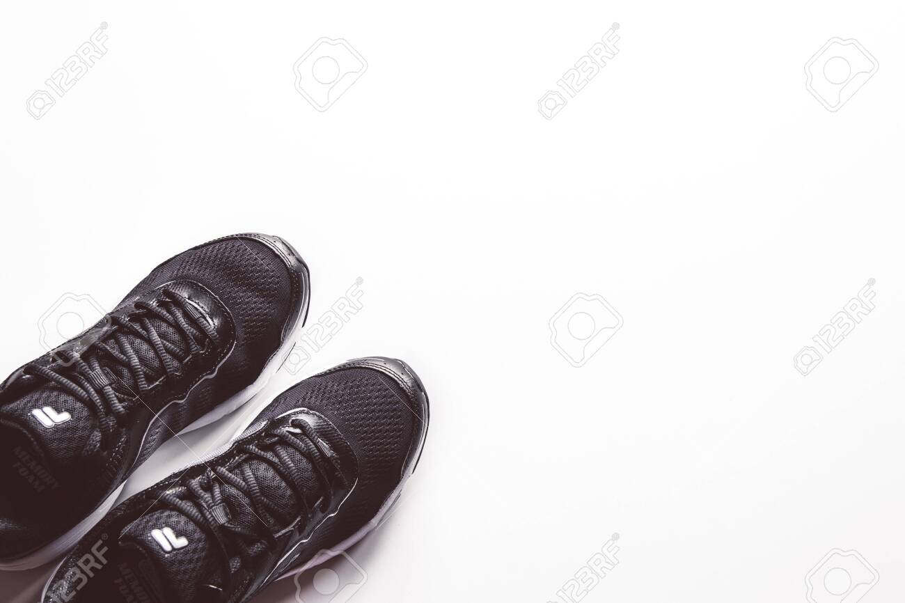 black leather running trainers