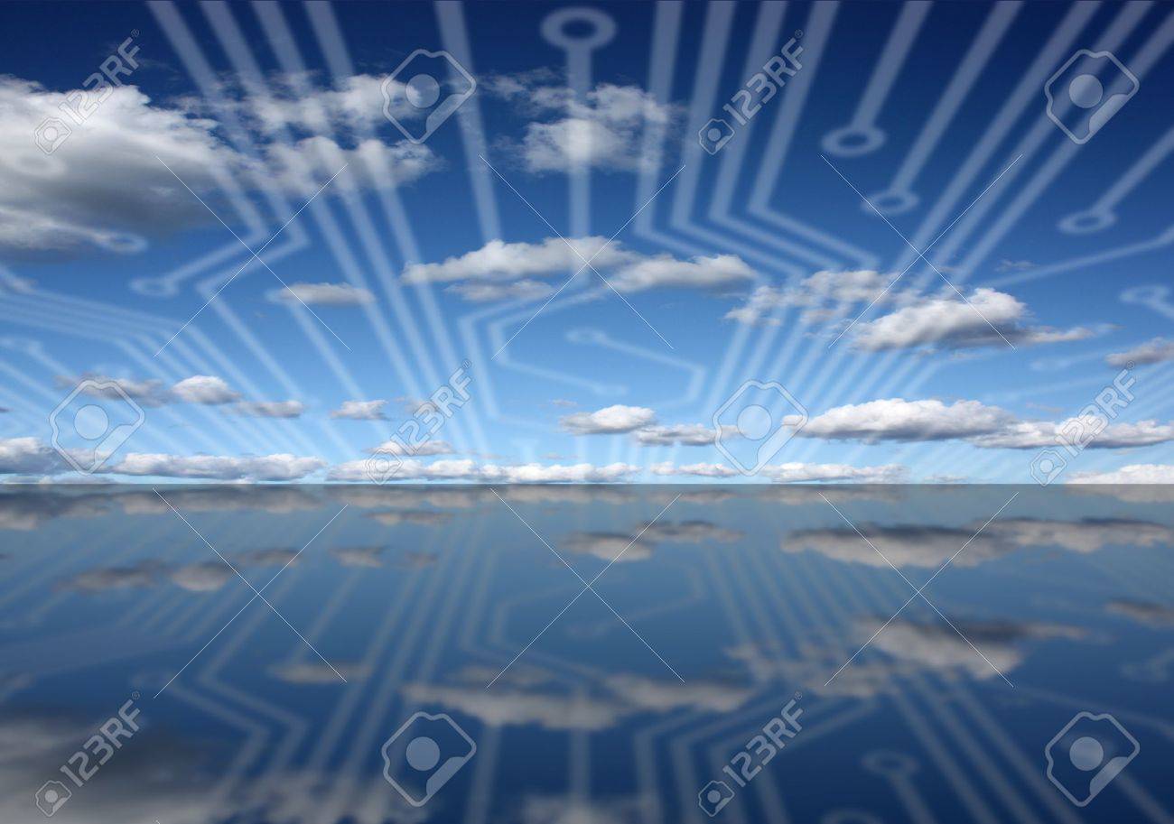 Circuit board connectors over sky and sea landscape - 10740853 Circuit board connectors over sky and sea landscape - 10740853