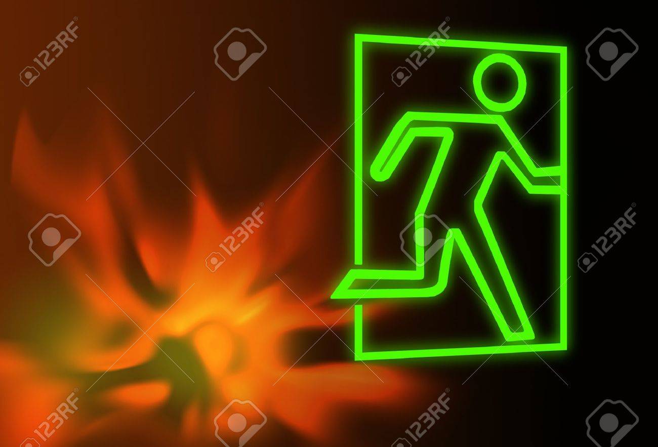 Emergency exit symbol with flames - 11696979 Emergency exit symbol with flames - 11696979