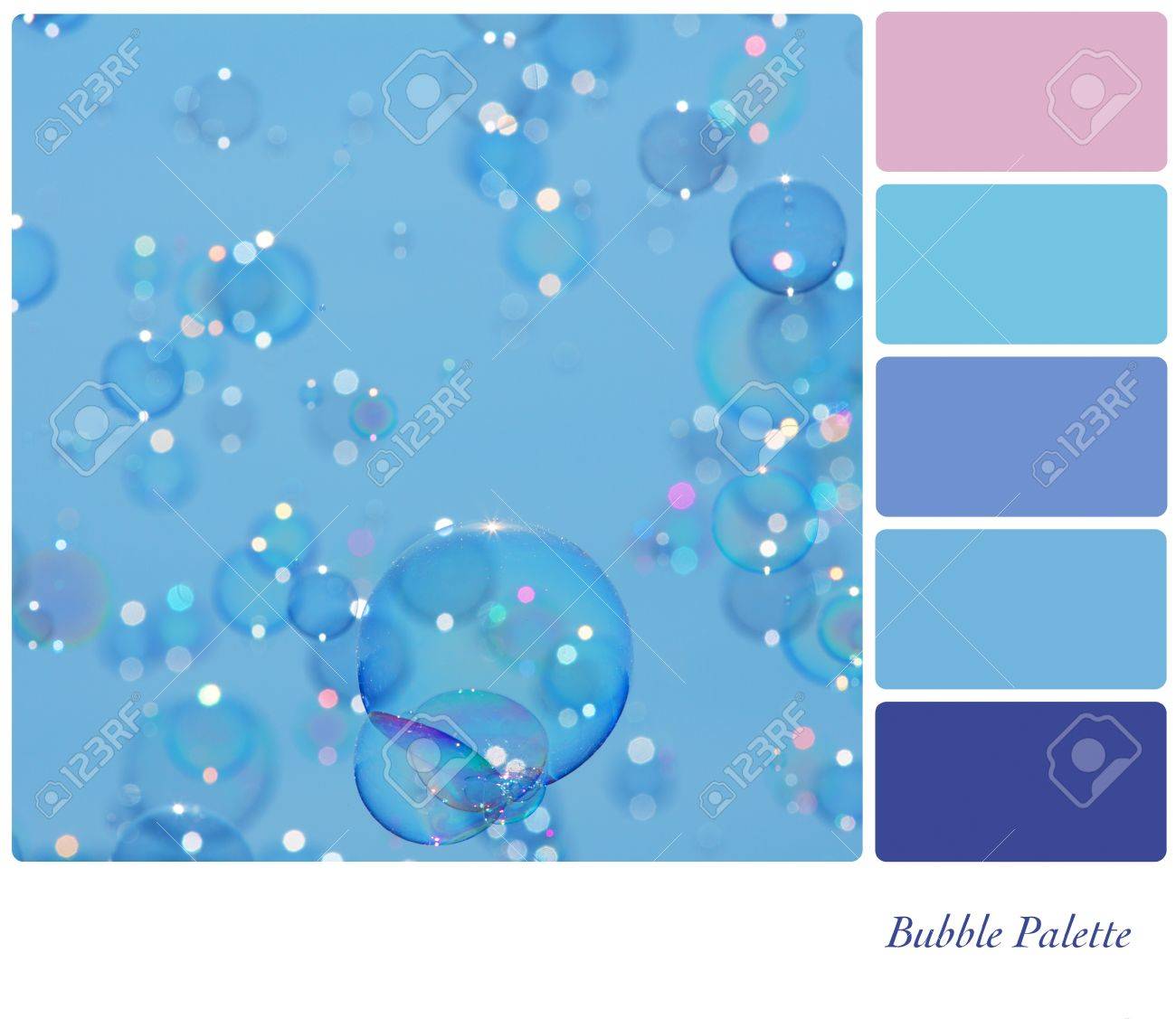 無料色スウォッチとカラー パレットで青上空で繊細な石鹸の泡の背景 の写真素材 画像素材 Image