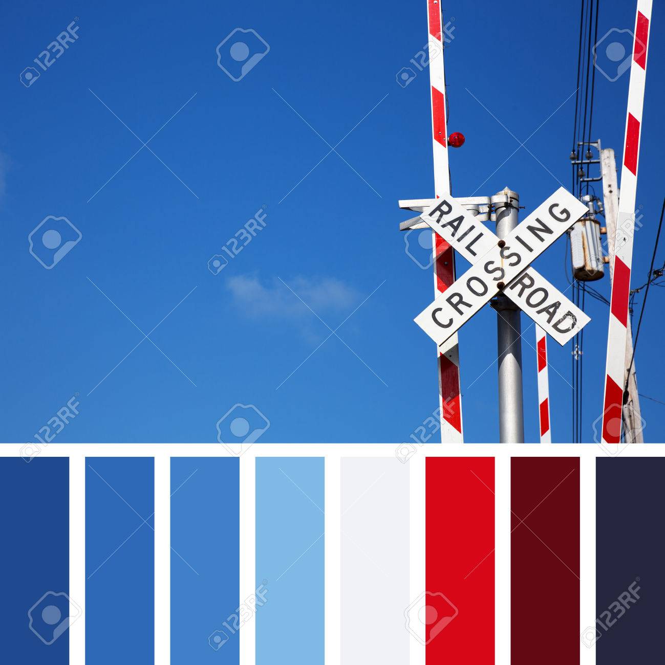 Railroad Crossing Sign Fond De Ciel Bleu Dans Une Palette De
