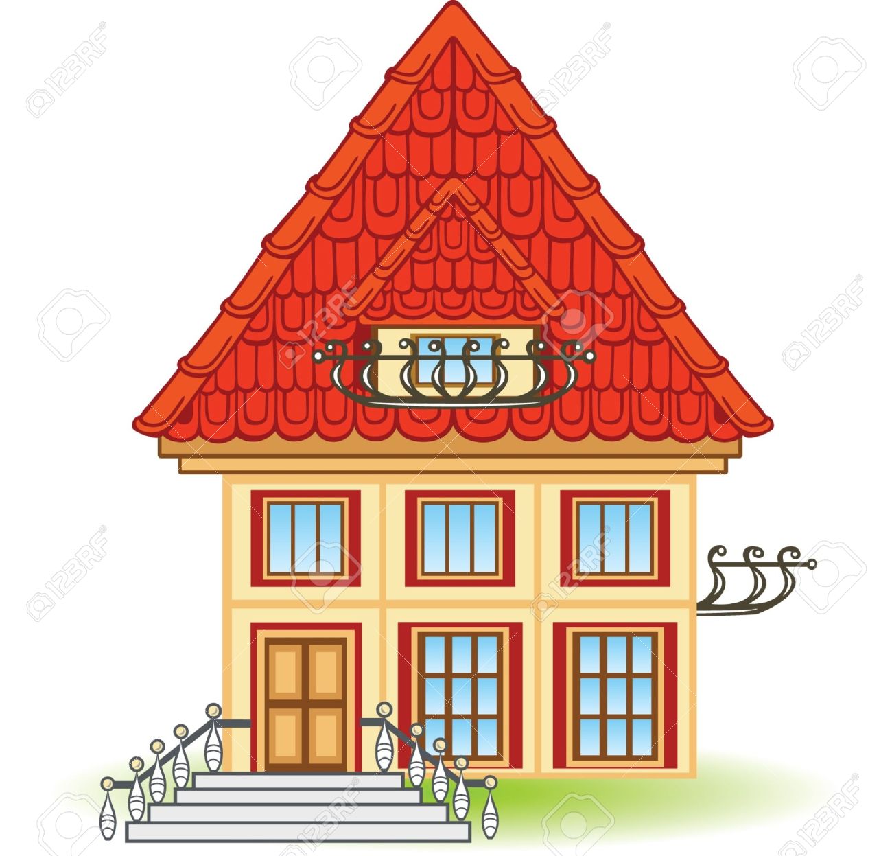 Cartoon haus mit balkon und rot lizenzfreie bilder 9828062