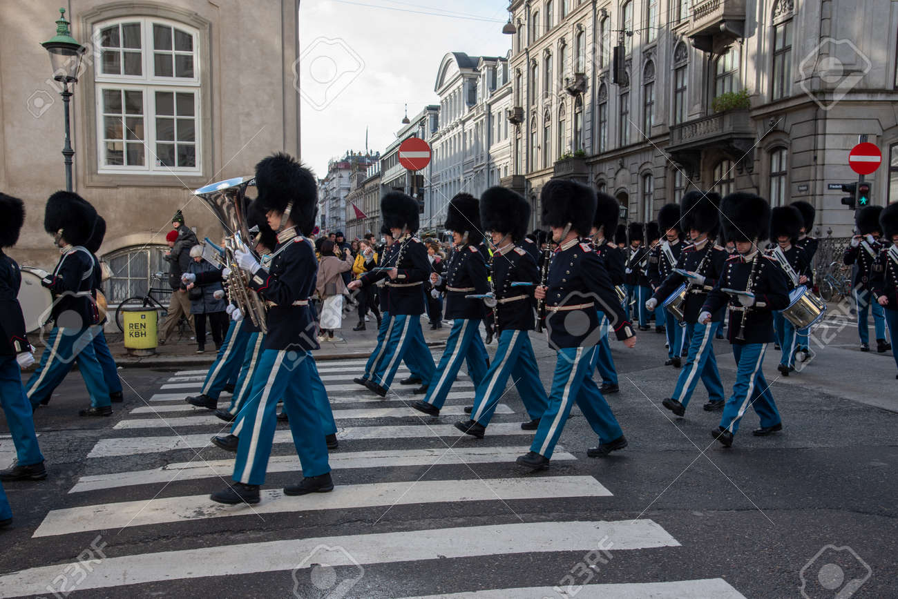 Copenhagen (DK)-February 14th 2020-Copenhagen Royal Life Guards marching to Amalienborg Palace - 154544665 Copenhagen (DK)-February 14th 2020-Copenhagen Royal Life Guards marching to Amalienborg Palace - 154544665