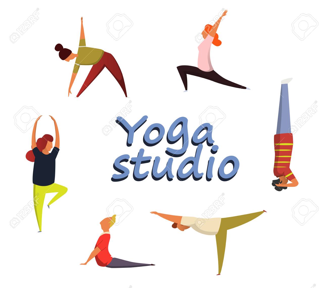 様々 なヨガのアーサナを実行する面白い人物のセット ヨガの練習 の写真素材 画像素材 Image