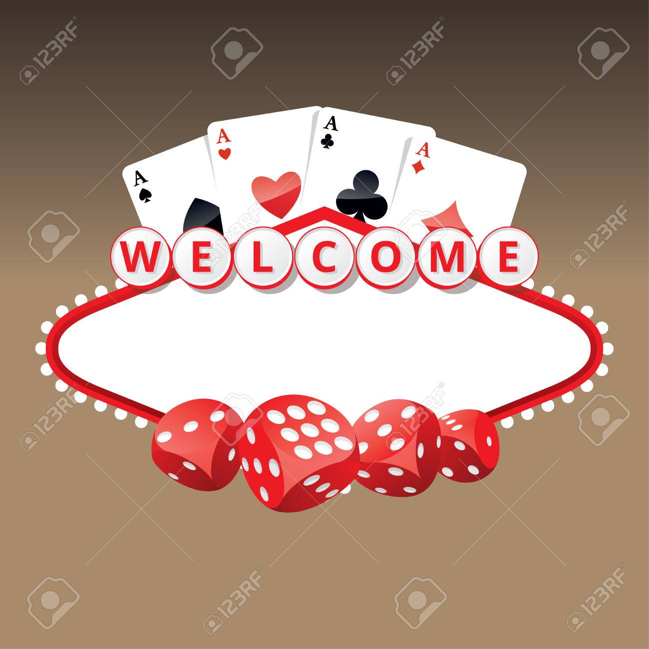 Sign Like Welcome To Fabulous Las Vegas Nevada, Four Aces Playing Cards And  Dices. Contains Empty Space For Your Text. EPS10 Vector Illustration.  Royalty Free SVG, Cliparts, Vectors, and Stock Illustration. Image