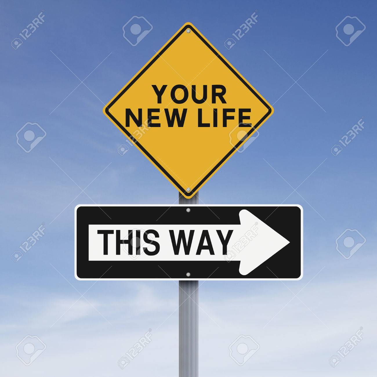 Conceptual Road Signs On New Beginnings Stock Photo, Picture and