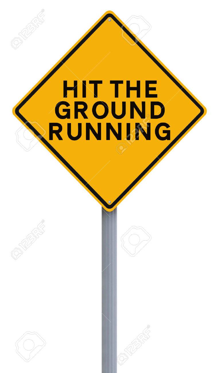 Modified Road Sign Indicating Hit The Ground Running Stock Photo Picture And Royalty Free Image Image 34154010
