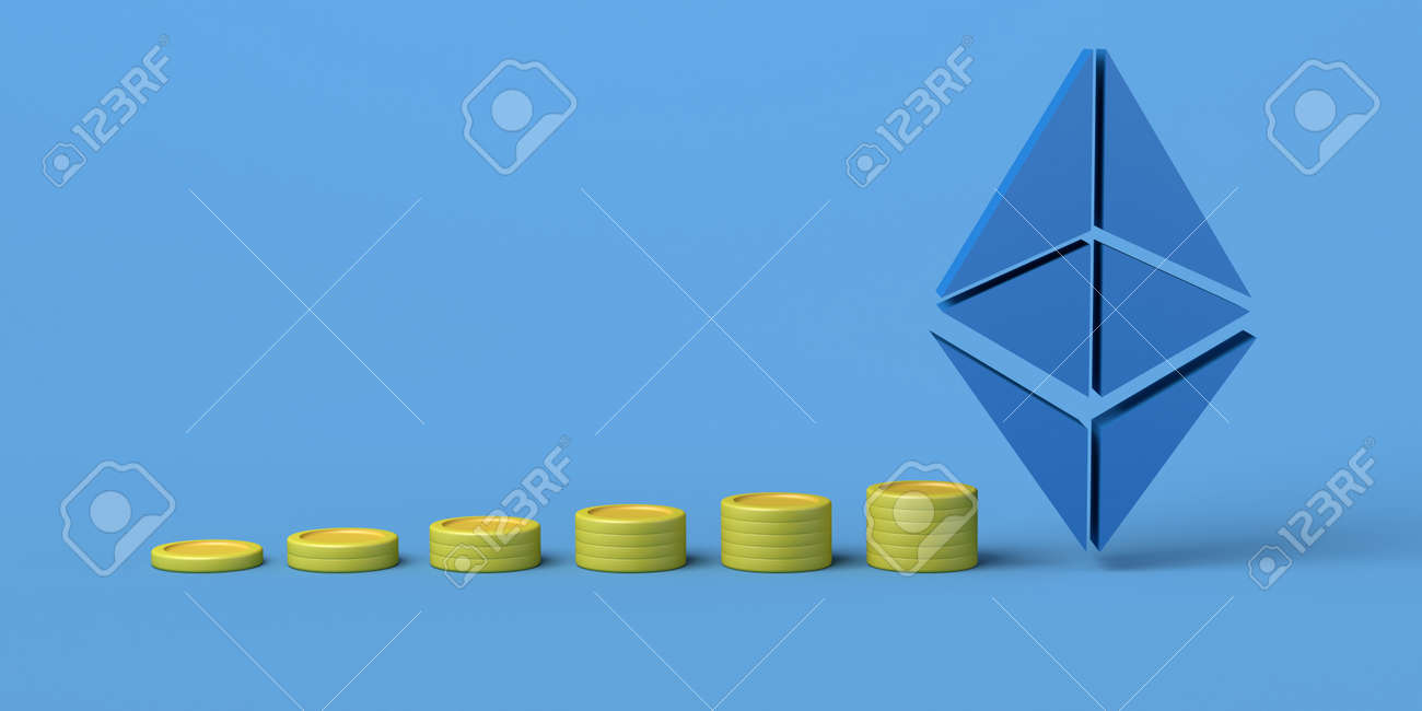 암호화폐 3d 그림 복사 공간의 통화 성장에 대한 쌓인 동전과 이더리움 기호 개념 로열티 무료 사진, 그림, 이미지 그리고  스톡포토그래피. Image 179991688