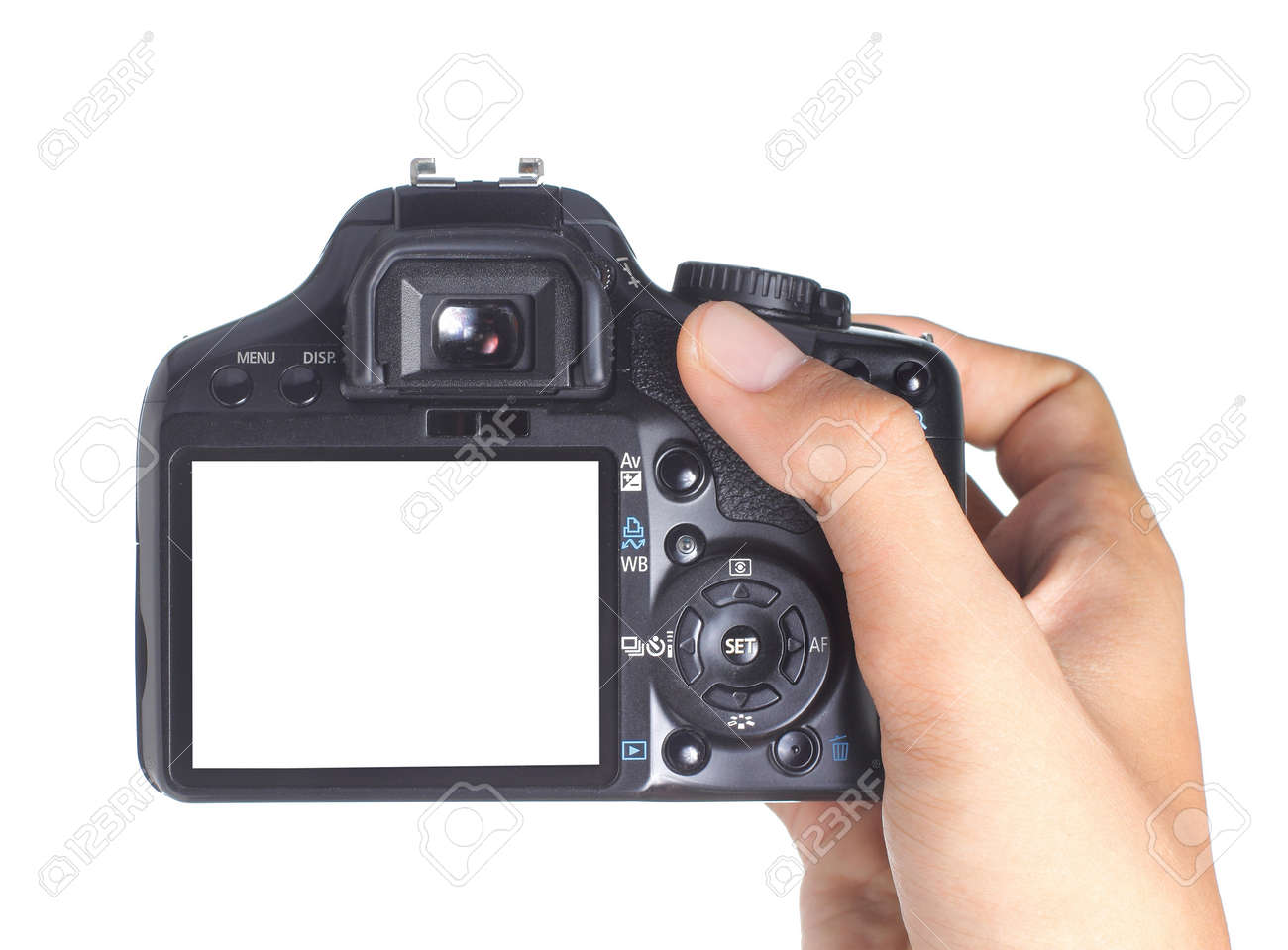 hand holding digital slr