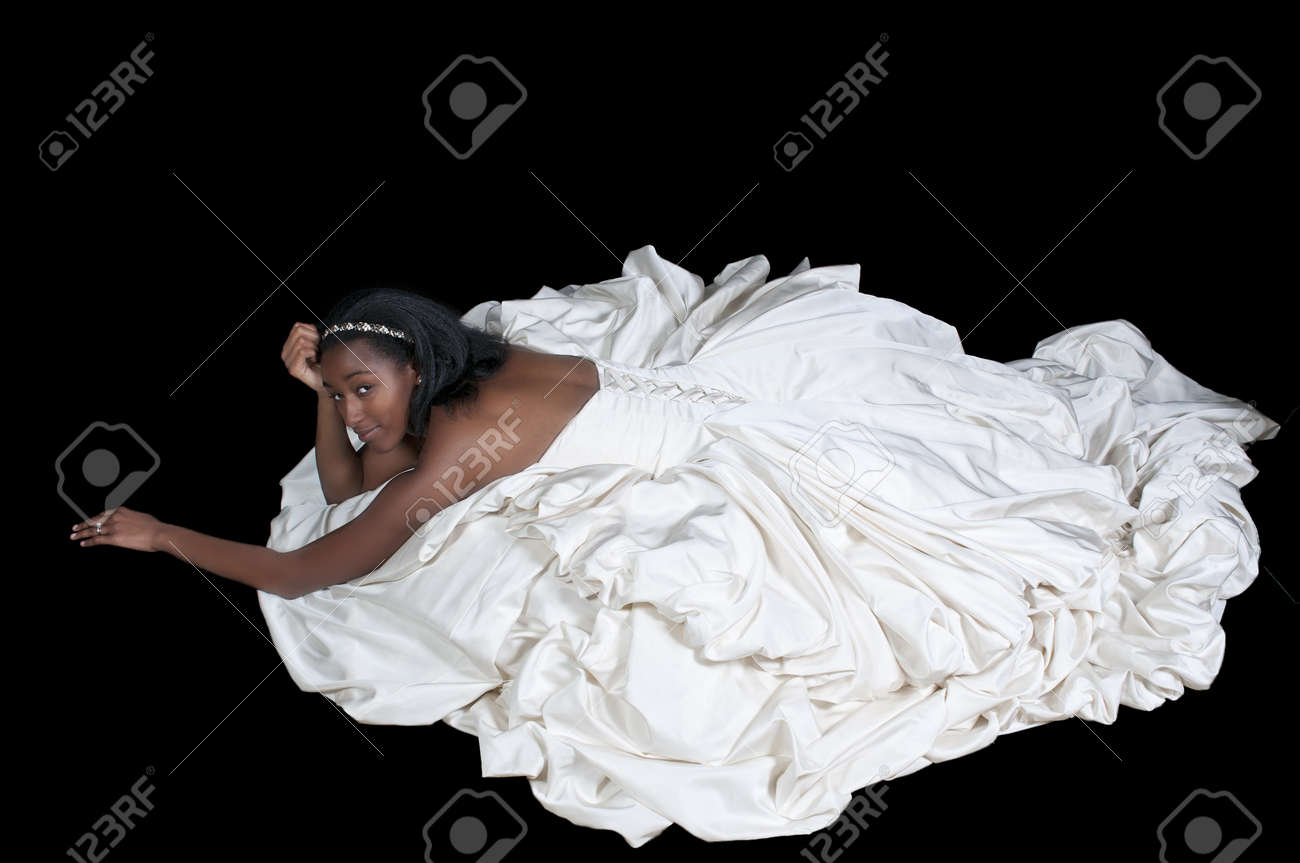 Black African American Woman Bride In A Wedding Dress Stock Photo