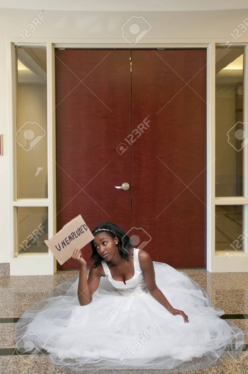 Unemployed Black African American Woman Bride In A Wedding Dress