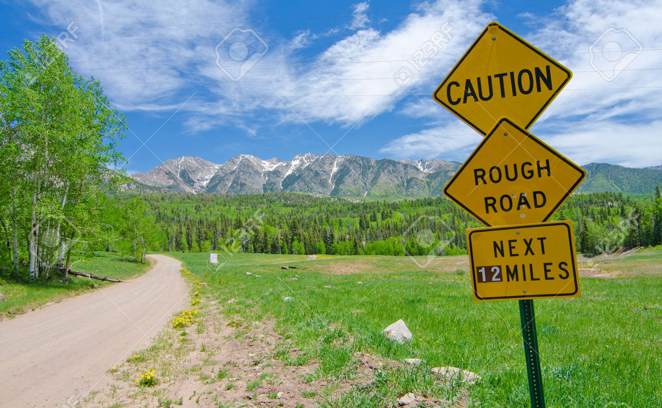 caution rough road sign in the san juan mountains in colorado stock photo picture and royalty free image image 17073541 caution rough road sign in the san juan mountains in colorado