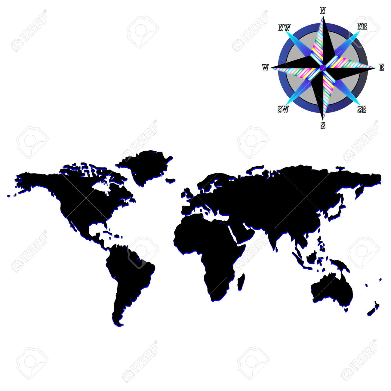 Black World Map With Wind Rose Abstract Drawing Vector Art Illustration Royalty Free Cliparts Vectors And Stock Illustration Image