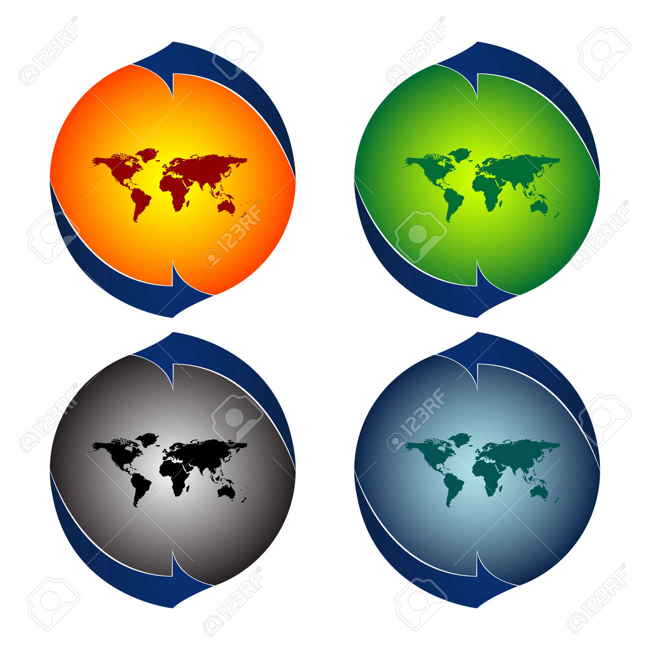 round logos with world map against white background round logos