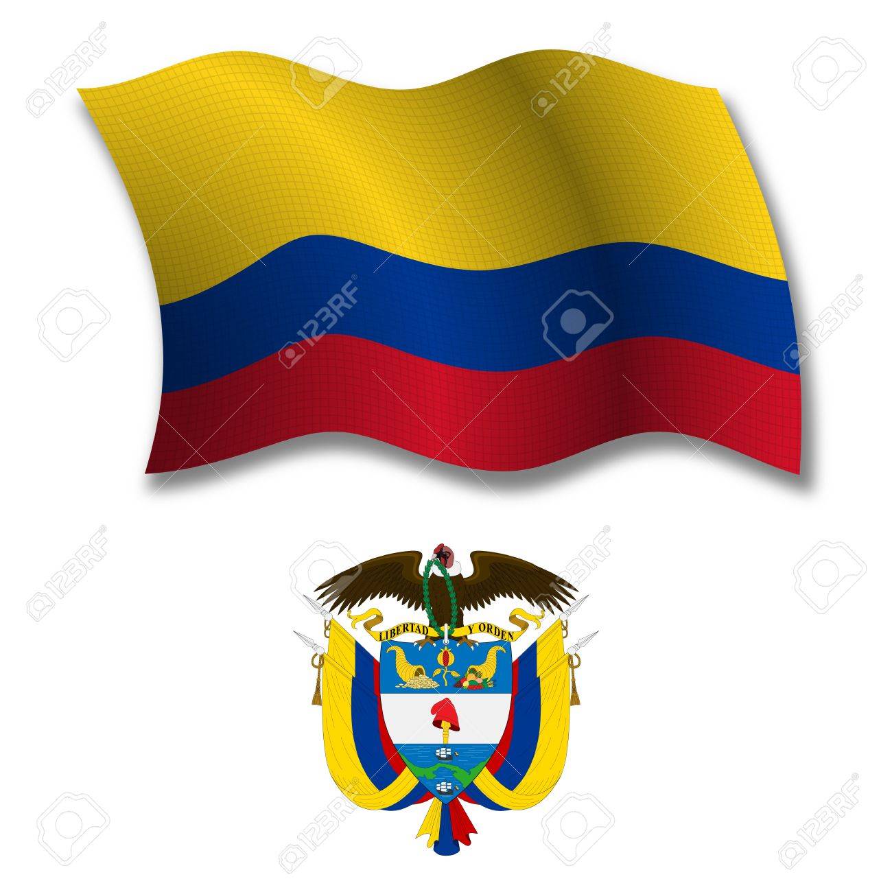 イメージには透過性透過性が含まれていますコロンビア シャドウ テクスチャ波状フラグとベクトル アートの図は 白い背景の紋章 のイラスト素材 ベクタ Image