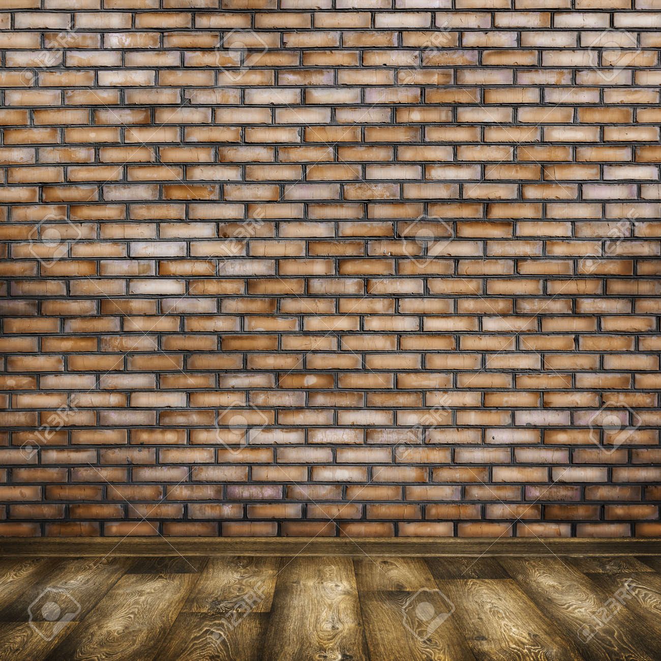 部屋間レンガ壁と木の床の背景とヴィンテージ の写真素材 画像素材 Image