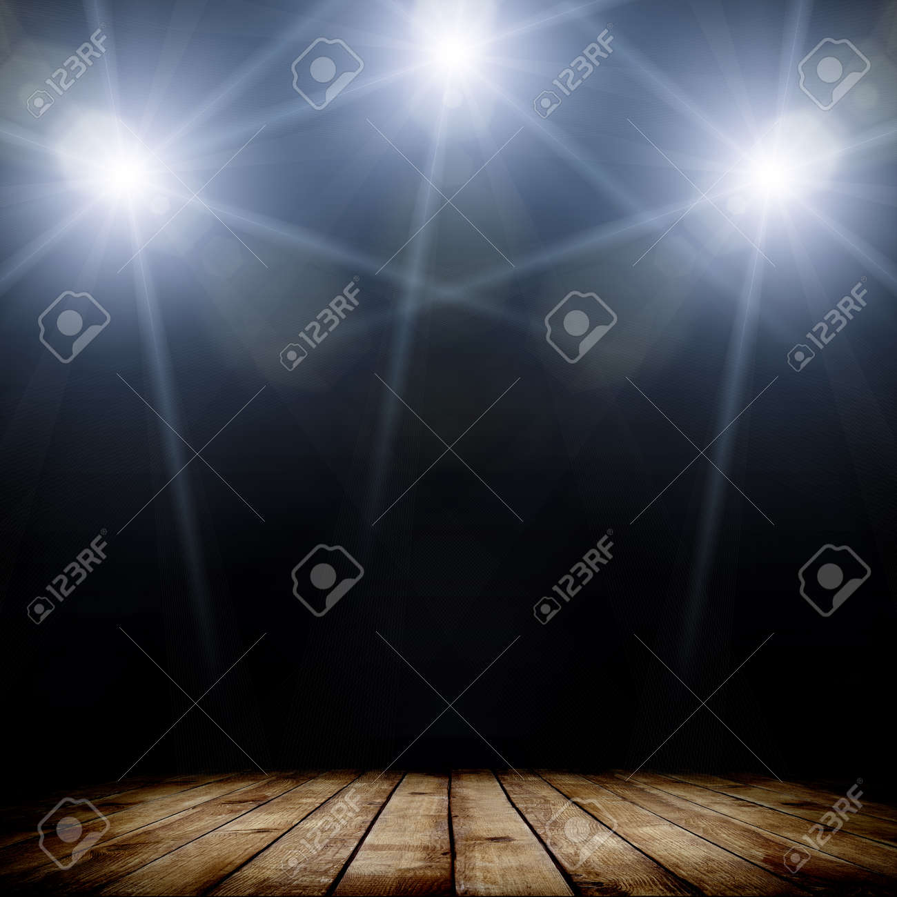 暗い背景と木製の床の上コンサートのスポット照明のイラスト の写真素材 画像素材 Image