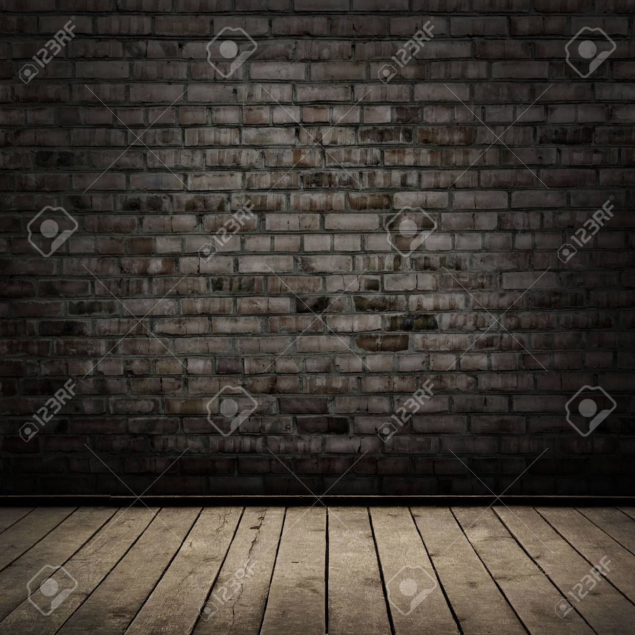木製の床 レンガ壁の背景と暗い部屋 の写真素材 画像素材 Image